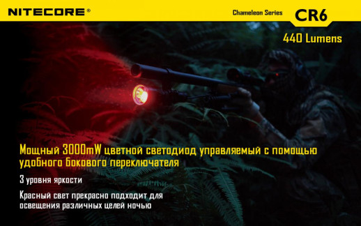 Тактический фонарь Nitecore CR6 (белый + красный + RGB), 440 люмен