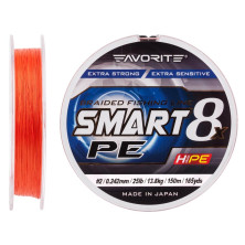 Шнур Favorite Smart PE 8x 150м #2.0/0.242mm 25lb/13.8kg, красный, оранжевый