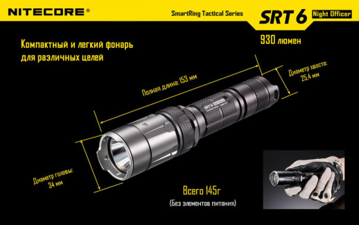 Карманный фонарь Nitecore SRT6, 930 люмен, серый