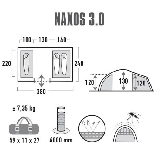 Палатка High Peak Naxos 3.0 (Dark Grey/Green)