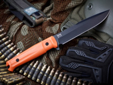 Ніж Kizlyar Supreme Delta чорний, сталь AUS8, помаранчева рукоять, чорні піхви