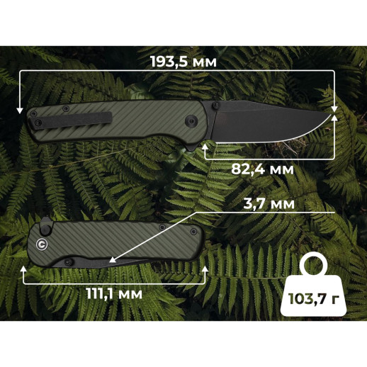 Ніж складаний туристичний Civivi Iron Tide (8.2 см) 14C28N / Aluminum зелений