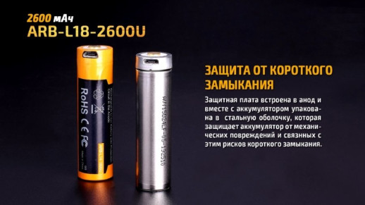 Акумулятор 18650 Fenix 2600 mAh ARB-L18-2600U micro-usb (подряпини, потертості, розкритий блістер)