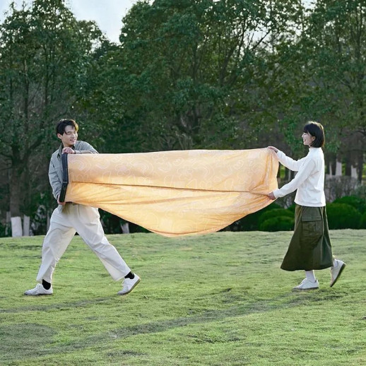 Матрац, ламзак надувний Naturehike NH20FCD06, 180х70х52 см, бежевий з принтом, має чохол-рюкзак