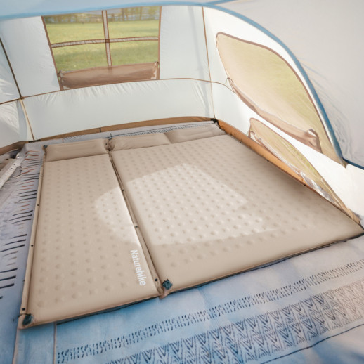 Матрац туристичний із подушкою, самонадувний двомісний Naturehike CNK2550WS025, вологостійкий, 200 х 130 х 6 см, зелений