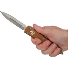 Ніж Microtech Ultratech Double Edge Serrated Stonewash Aluminum Tan