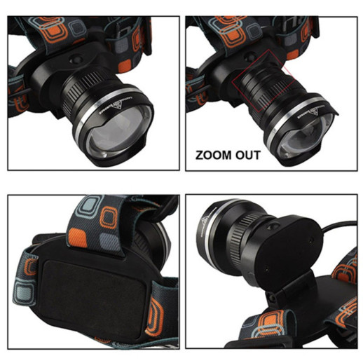 Ліхтар налобний Police W518-TG, 2x18650, ЗП Type-C, zoom, Box