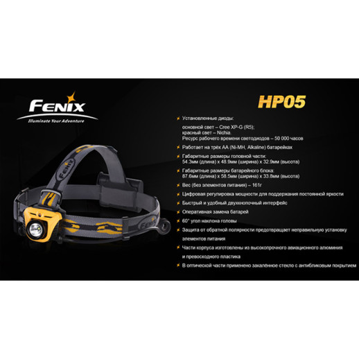 Налобний ліхтар Fenix HP05 XP-G (R5), сірий