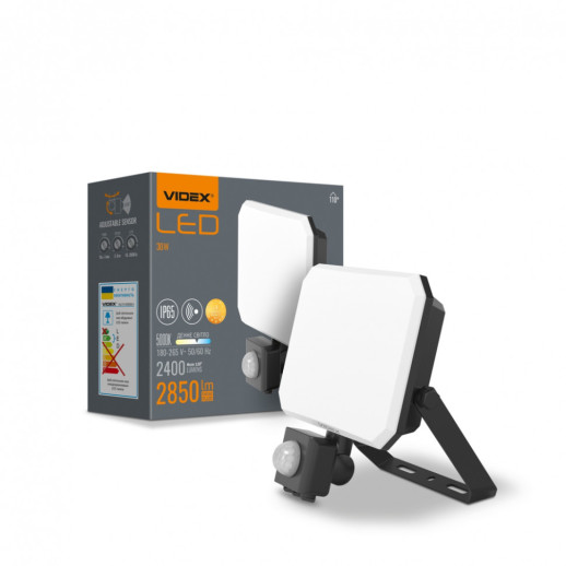 Прожектор VIDEX F3 30W 5000K з датчиком руху 220V Black (VLE-F3-0305B-S)