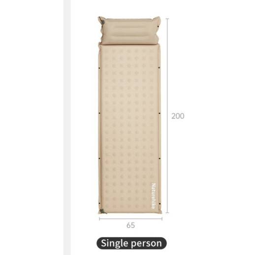 Килимок самонадувний із подушкою одномісний Naturehike CNK2550WS025, 60 мм, бежевий