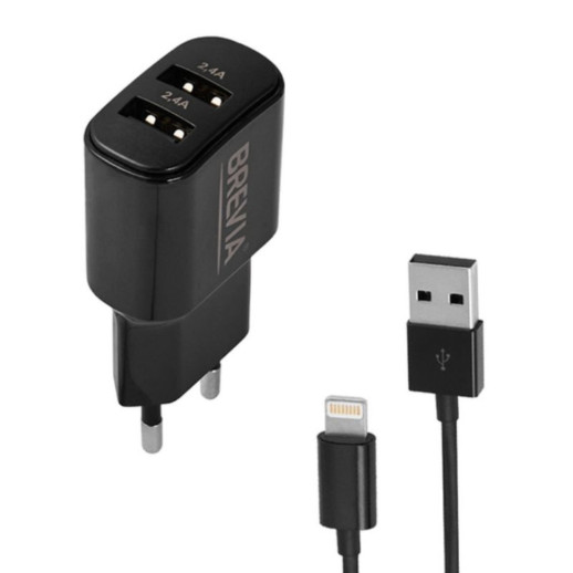 Мережевий зарядний пристрій Brevia ePower 12W 2xUSB-A + Cable USB-A to Lightning 1m