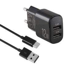 Мережевий зарядний пристрій Brevia ePower 12W 2xUSB-A + Cable USB-A to USB-C 1m