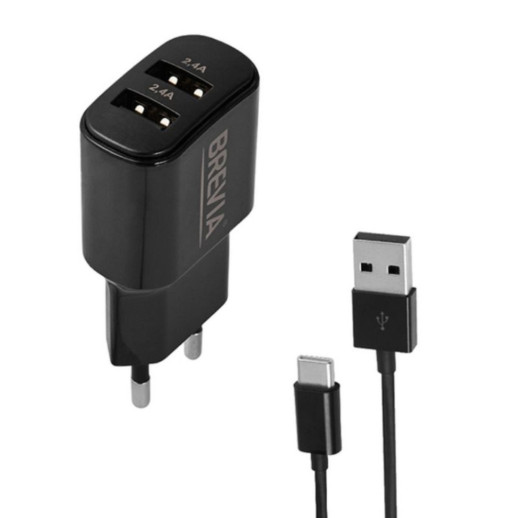 Мережевий зарядний пристрій Brevia ePower 12W 2xUSB-A + Cable USB-A to USB-C 1m