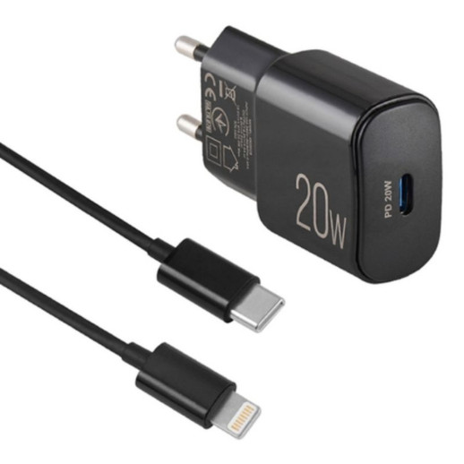 Мережевий зарядний пристрій Brevia ePower PD20W + Cable USB-C to Lightning 1m