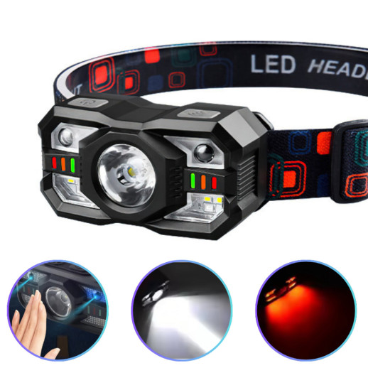 Ліхтар налобний Police XS-09-LM+6SMD, Motion Sensor, Li-Ion акум., ЗП Type-C