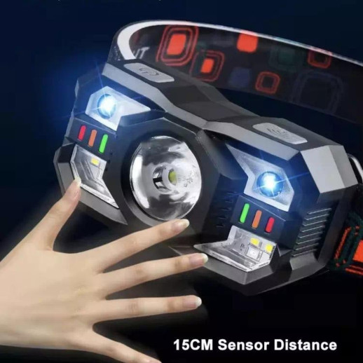 Ліхтар налобний Police XS-09-LM+6SMD, Motion Sensor, Li-Ion акум., ЗП Type-C