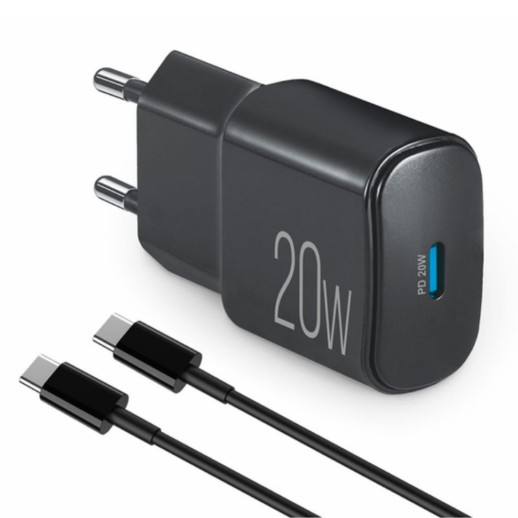 Мережевий зарядний пристрій Brevia ePower PD20W + Cable USB-C to USB-C 1m