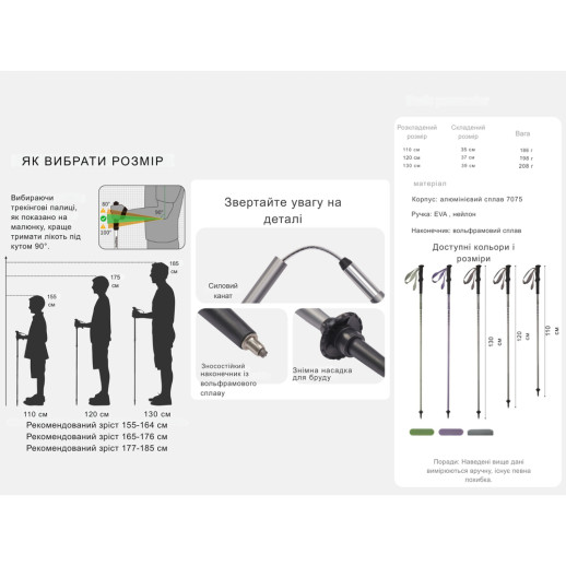 Трекінгова палиця Naturehike CNK2450DS016, 39-130 см, зелена