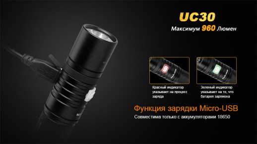 Ручний ліхтар Fenix UC30, сірий XM-L2 (U2), 960 люмен