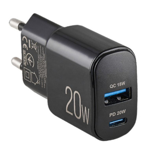 Мережевий зарядний пристрій Brevia ePower PD20W USB-C+USB-A