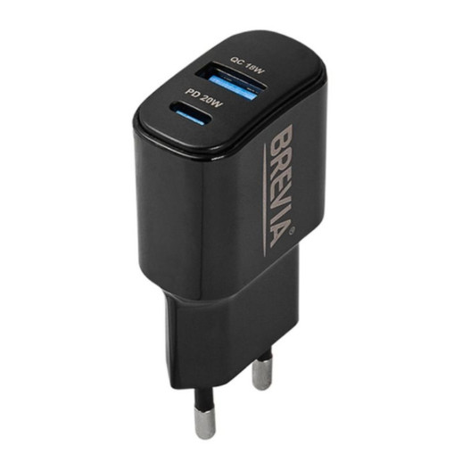 Мережевий зарядний пристрій Brevia ePower PD20W USB-C+USB-A