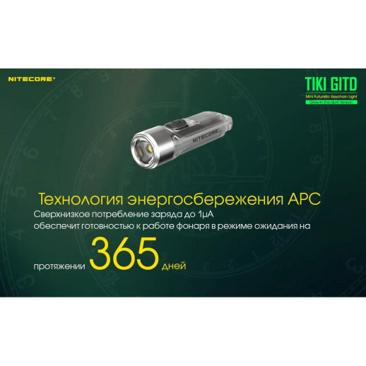 Ліхтар наключний Nitecore TIKI GITD (Osram P8 + UV, 300 люмен, 7 режимів, USB), люмінесцентний