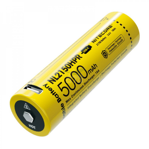 Акумулятор літієвий Li-Ion 21700i Nitecore NL2150HPR 3.6V (5000mAh, USB Type-C), захищений (Без упаковки, подряпини на мінусі)