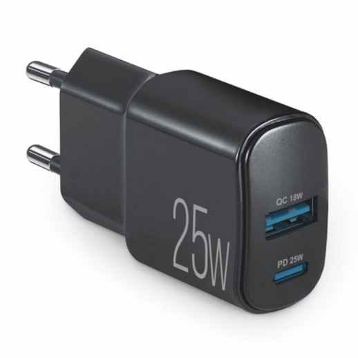 Мережевий зарядний пристрій Brevia ePower PD25W USB-C+USB-A