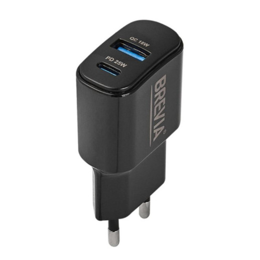 Мережевий зарядний пристрій Brevia ePower PD25W USB-C+USB-A