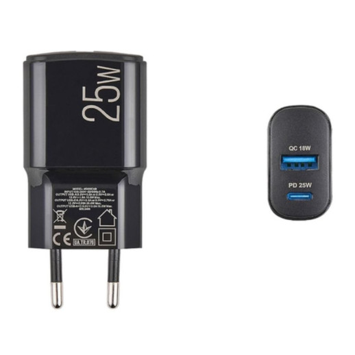 Мережевий зарядний пристрій Brevia ePower PD25W USB-C+USB-A