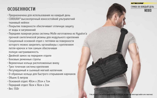 Сумка EDC, тактична Nitecore NEB10 Cordura 1050D, сіра