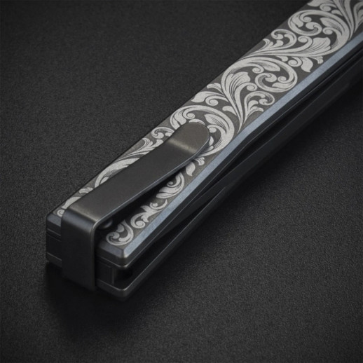 Ніж Ocaso Solstice, Engraved titanium Scroll Pattern, Black