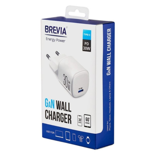 Мережевий зарядний пристрій Brevia ePowerGaN PD30W USB-C