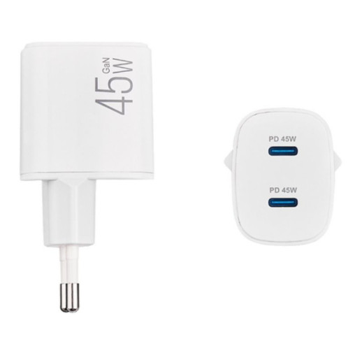 Мережевий зарядний пристрій Brevia ePowerGaN PD45W 2xUSB-C