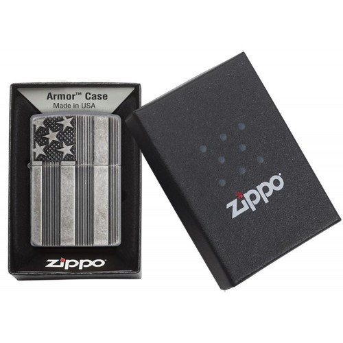Запальничка Zippo 28973 U. S. Flag Armor Antique Silver Plate 28974