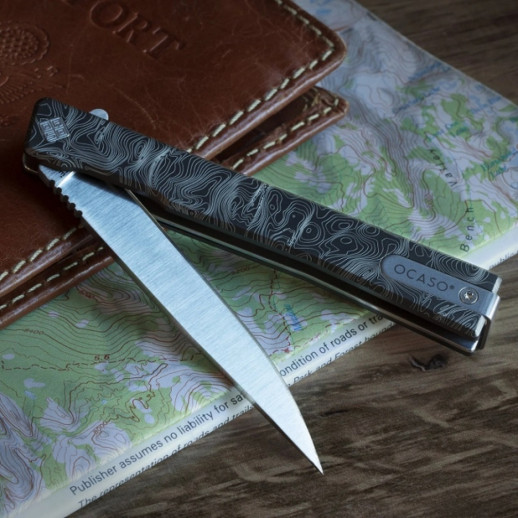 Ніж Ocaso Solstice, Engraved titanium, Topo Pattern, Satin