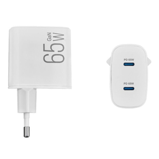 Мережевий зарядний пристрій Brevia ePowerGaN PD65W 2xUSB-C