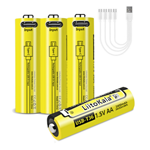 Набір акумуляторів з 4 шт LiitoKala USB-T36 + USB Type-C кабель зарядки