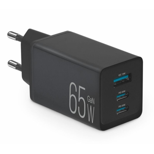 Мережевий зарядний пристрій Brevia ePowerGaN PD65W 2xUSB-C+USB-A