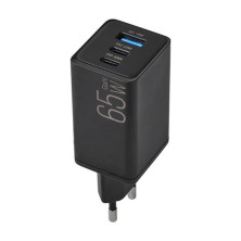 Мережевий зарядний пристрій Brevia ePowerGaN PD65W 2xUSB-C+USB-A