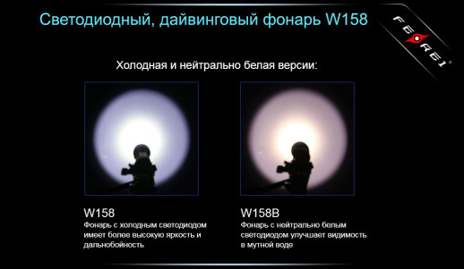 Ліхтар для дайвінгу Ferei W158 (холодне світло 5500K)