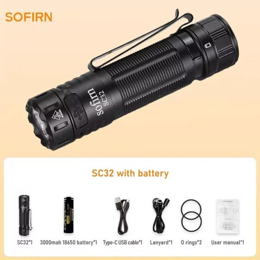 Ліхтар тактичний Sofirn SC32 2000lm 1*18650 USB-C