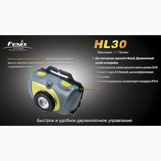 Налобний ліхтар Fenix HL30 Cree XP-G (R5), чорно-жовтий