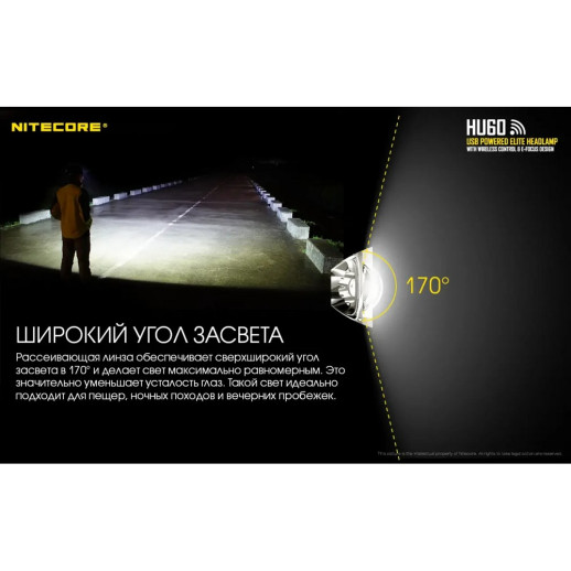 Ліхтар налобний Nitecore HU60 (4xCree XP-G3 S3 + 1xxhp35 HD E2, 1600 люмен, 10 режимів, Bluetooth)