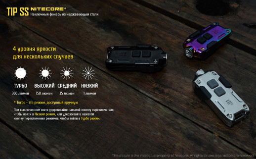 Ліхтар-брелок Nitecore TIP SS, 360 люмен (райдужний)