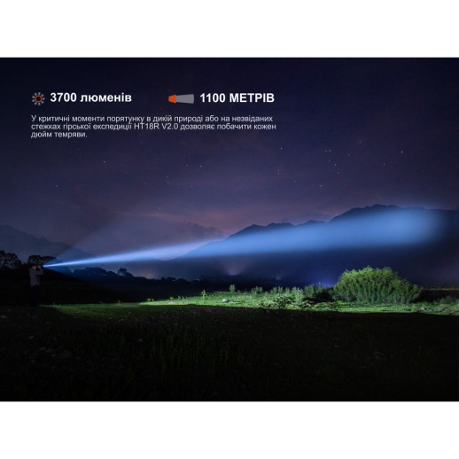 Надпотужний далекобійний пошуковий ліхтар Fenix HT18R v.2.0, 3700 лм 1100м