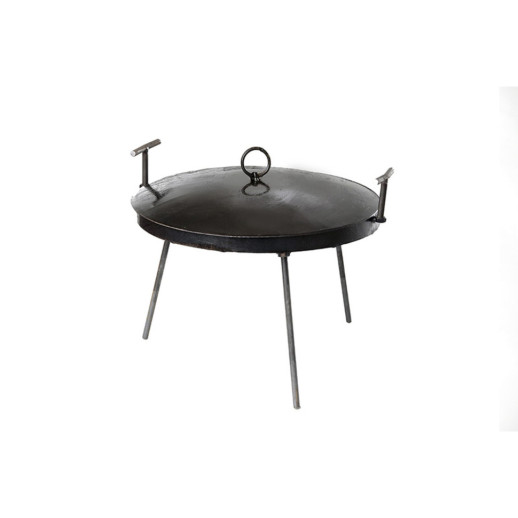 Сковорода туристична з бортом 30мм, кришкою та чохлом, 400мм товщина 4мм СИЛА