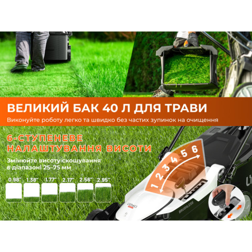 Акумуляторна газонокосарка Litheli, живлення від павербанків (УМБ Litheli Power Bank 20000 mAh, 45 W, 4А 2 шт в комплекті)