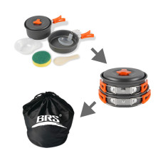 Набір туристичного посуду (каструля з кришкою, сковорідка, 2 тарілки, ложка, черпак та губка) BRS-151, алюміній