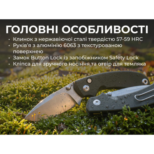 Ніж складаний кишеньковий Ruike P736-AK, (7.5 см) 14C28N / алюміній, сірий